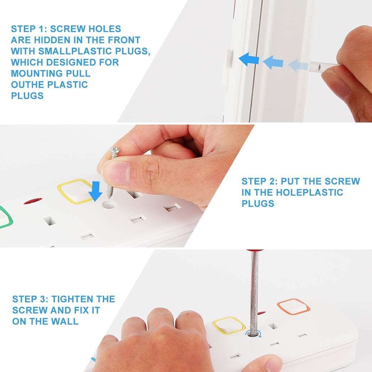 Mscien 5M Extension Lead Double 2 Sockets Gang Plug with Individual Switches Power Strips Wall-Mountable 5 Metre Two Way Extension Cord Cable, 250V
