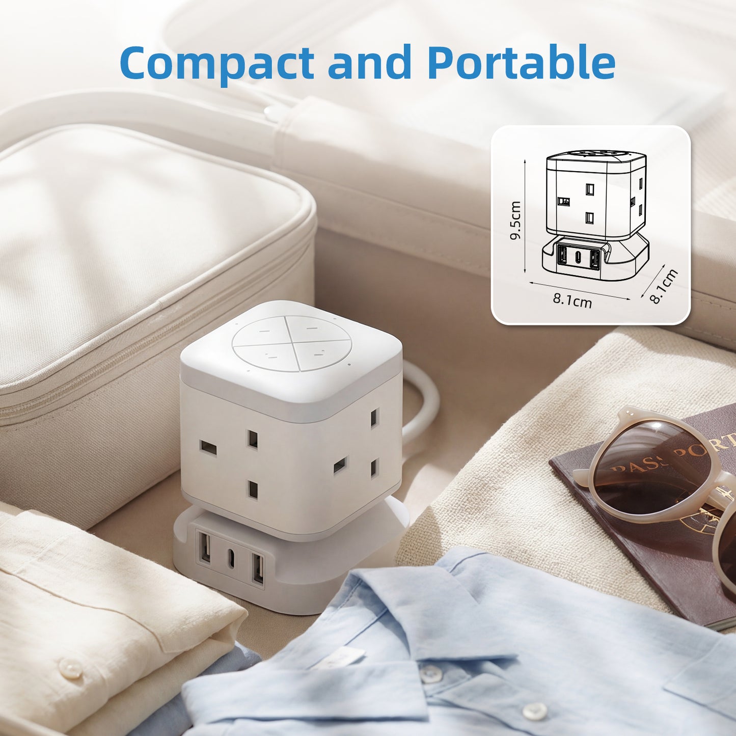 Tower Extension Lead with 3 USB Slots, Mscien 3M 4 Way UK Plug Socket with 4 Individual Switches, Cube Power Strip with 1 USB-C & 2 USB-A, Extension Cable for Home Office, Wall Mountable (13A/3250W)