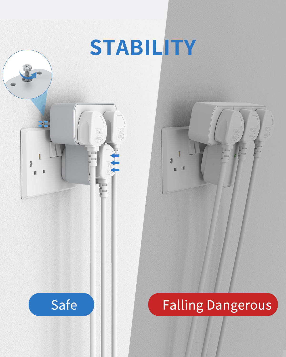 Plug Extension Socket, Plug Adapter 3 Way with 3 USB(1 Type-C)