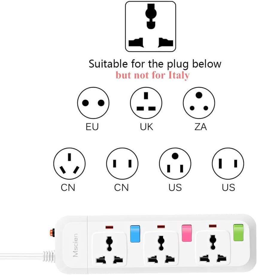 UK To EU Travel 1.8M 3Gang Extension Lead, Individual Switched