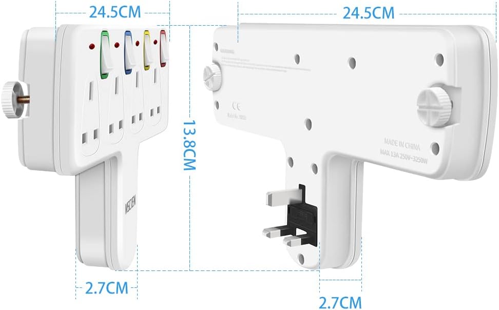 個別スイッチ、インジケータライト付き 4 ギャング プラグ アダプタ