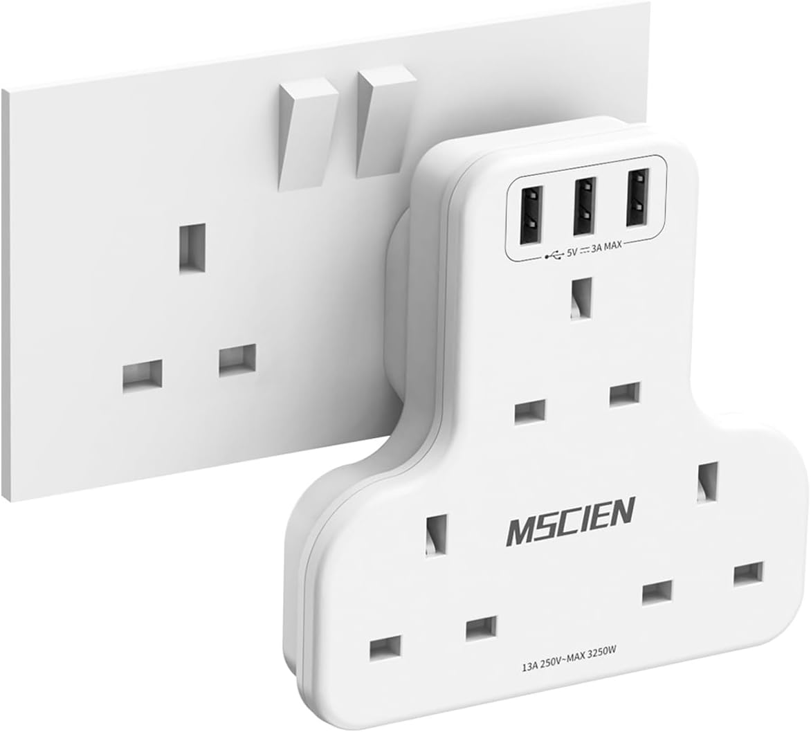 3ギャング プラグ アダプター (3 つの USB-A、サージ保護付き)
