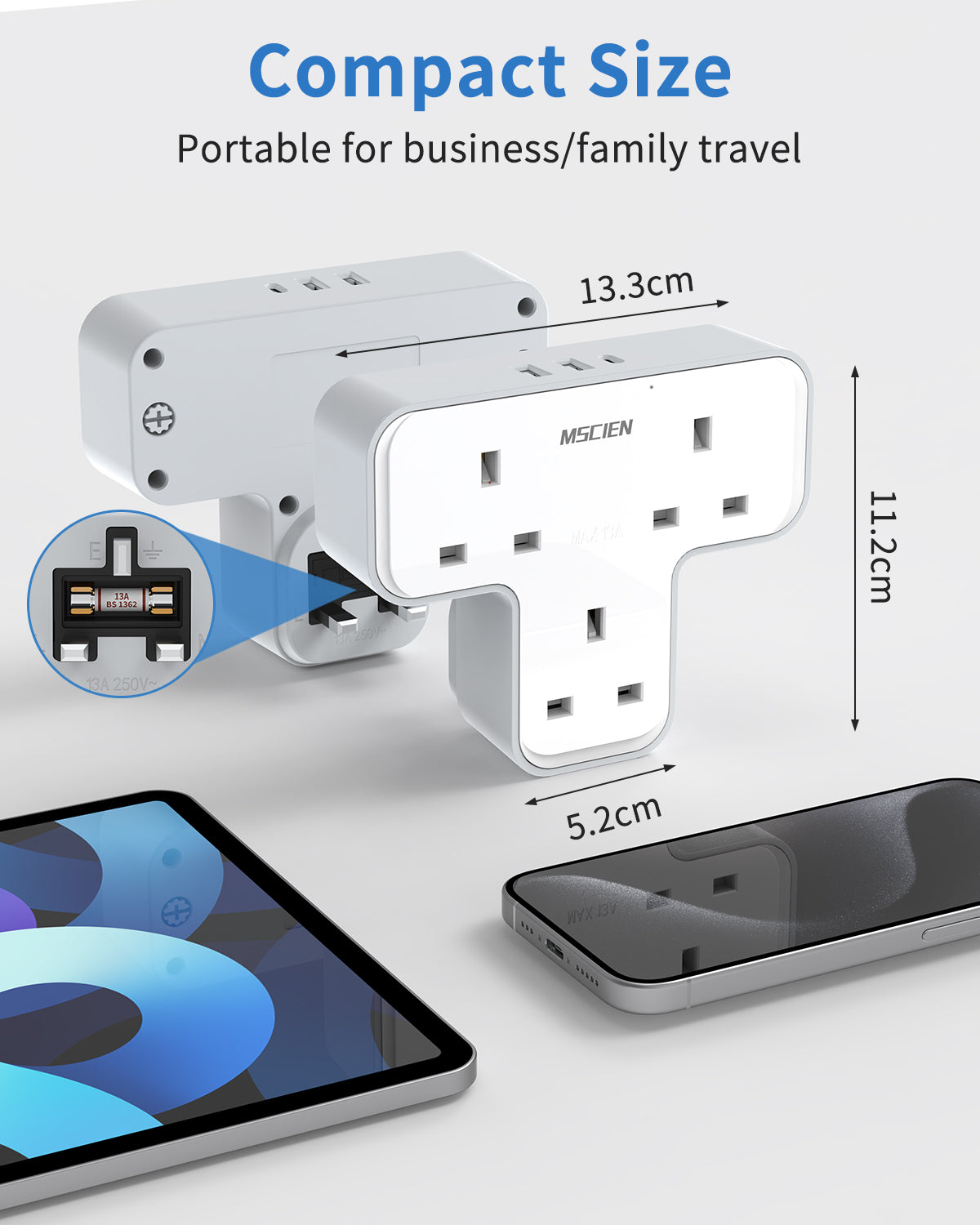 Plug Extension Socket, Plug Adapter 3 Way with 3 USB(1 Type-C)