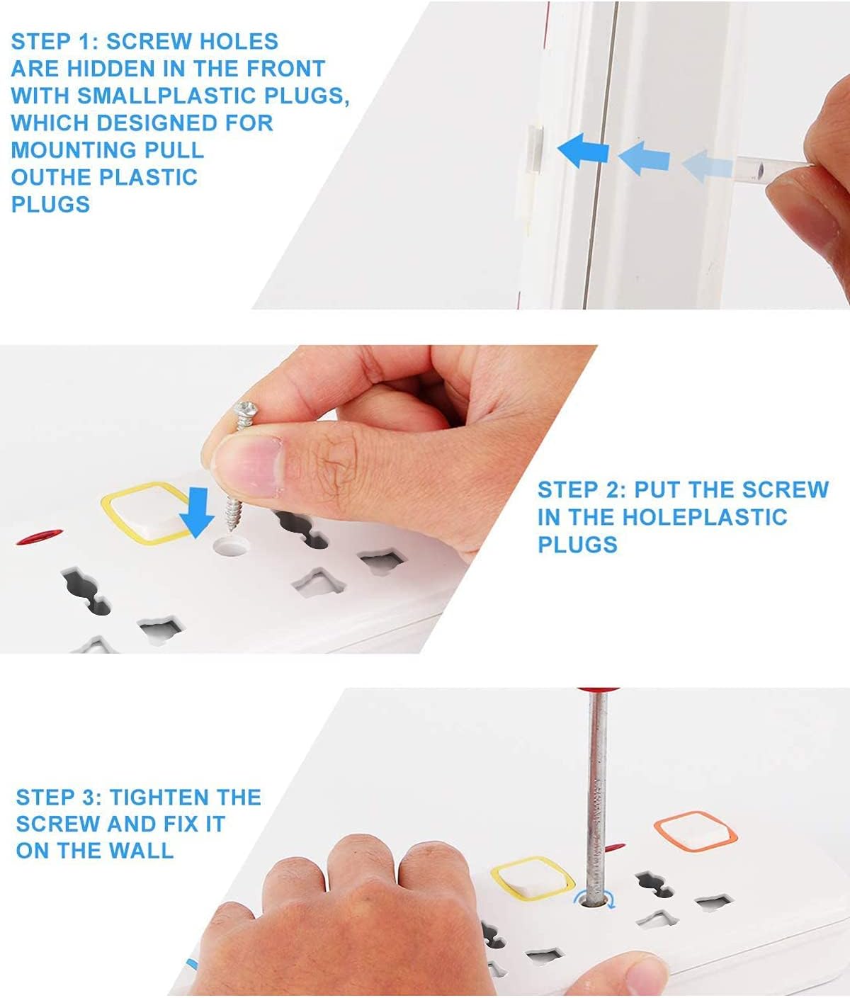 3M 4Gang Extension Lead with 2 USB-A Slots, with Individual Switches, Wall Mountable