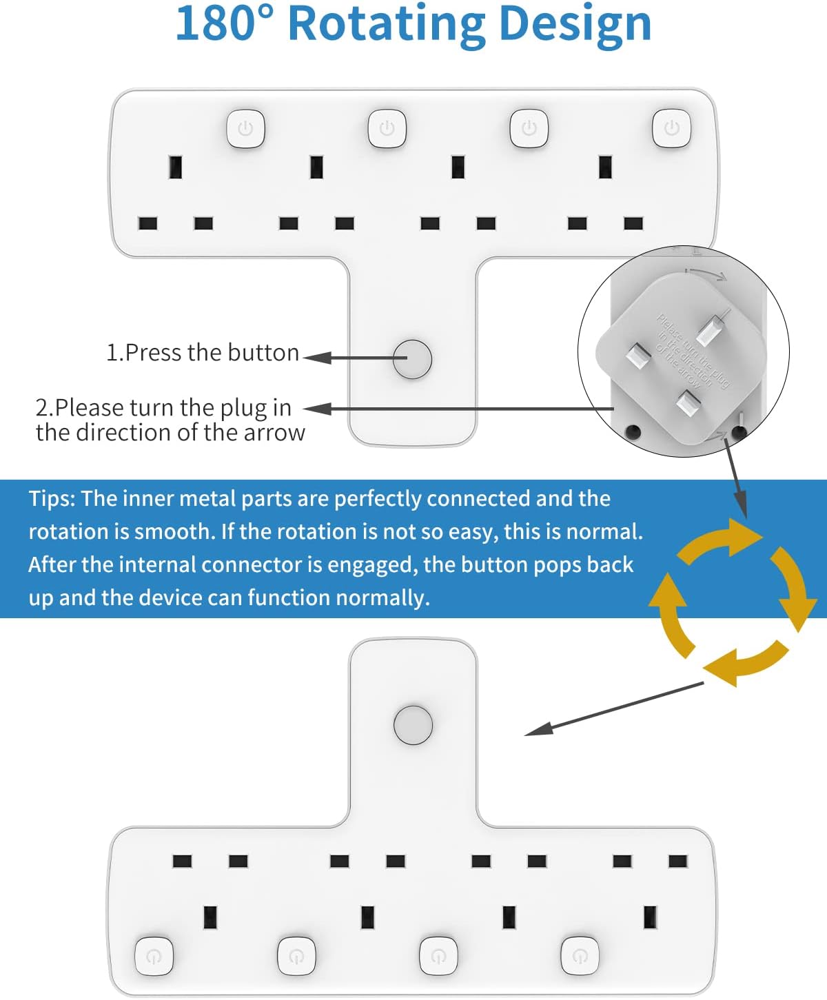 4 Gang Plug Adaptor with Individually Switches, Surge Protector