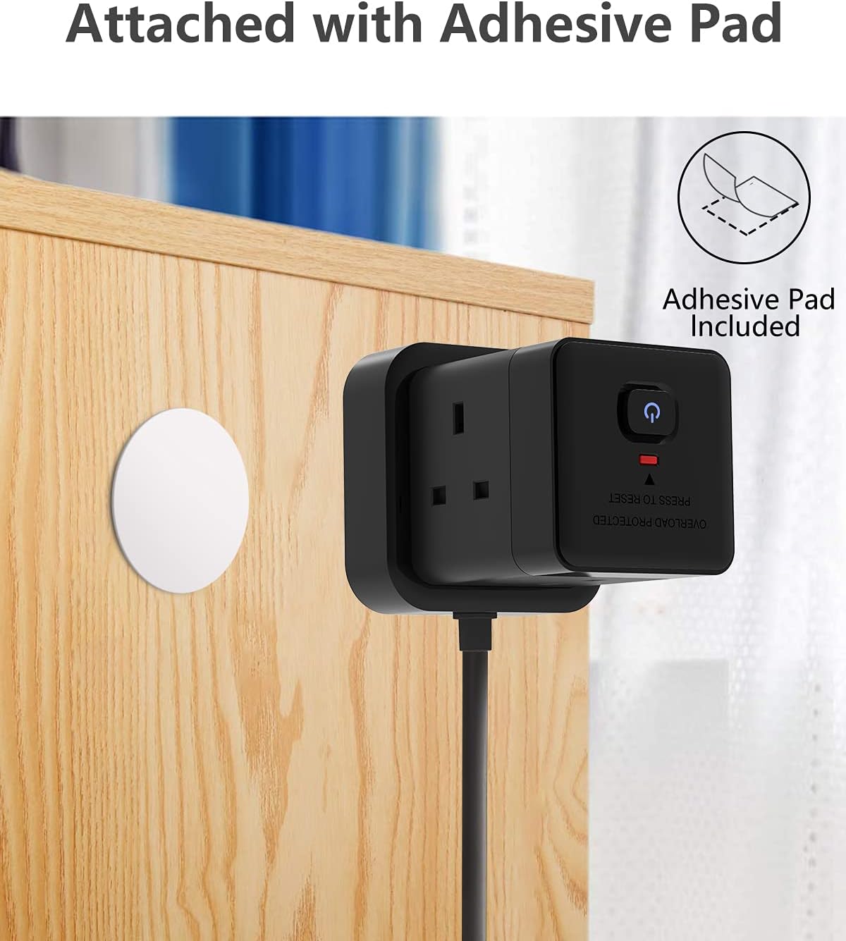 3M 4Gang Cube Extension Lead with 3 USB-A Slots, Black, Overload Protection