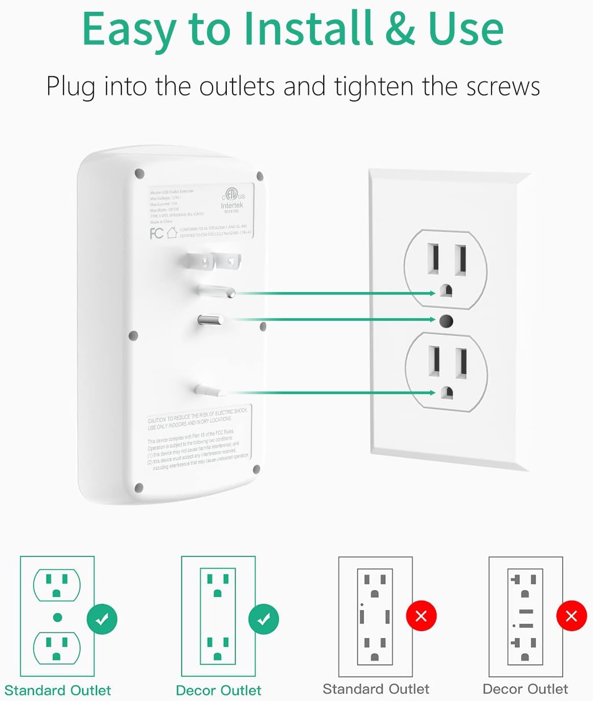 Wall Outlet Extender Surge Protector, Mscien 6 AC Multi Plug Outlet Wall Adapter with 3 USB(3.4A Total), Wall Mount Power Strip Outlet Splitter for Home Dorm Office Travel, 1800 Joules, ETL Listed