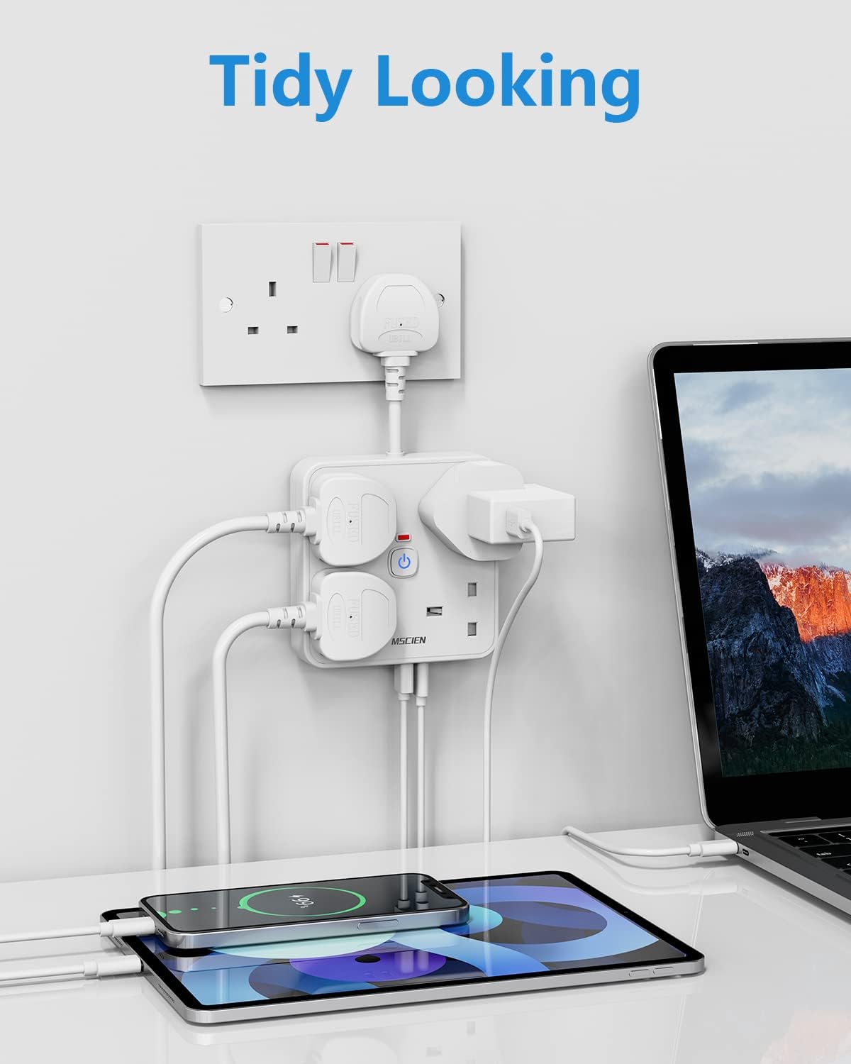 5CM 4 Gang Extension Lead with 4 USB Slots (1 Type-C and 3 USB-A), with LED Indicator Switch