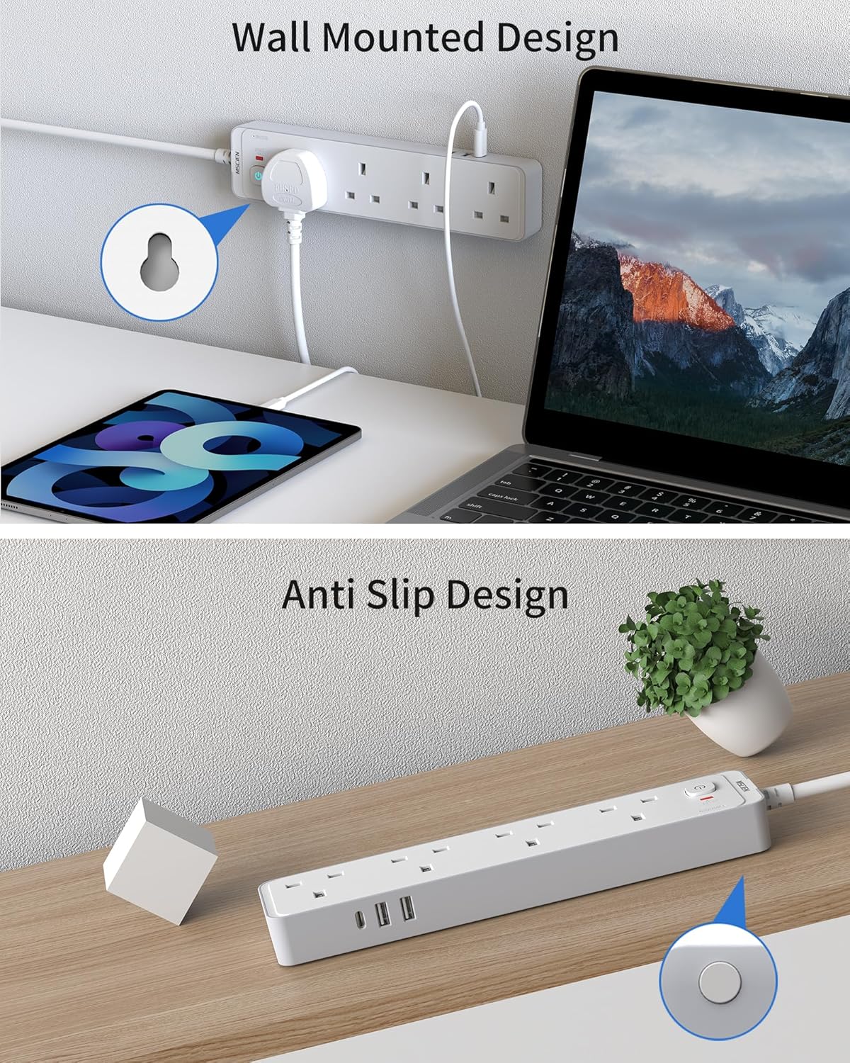 Mscien 3m Extension Lead With USB Slots (1 USB C), 4 Way Surge Protected Extension Lead With 3 Metre Extension Cable Cord