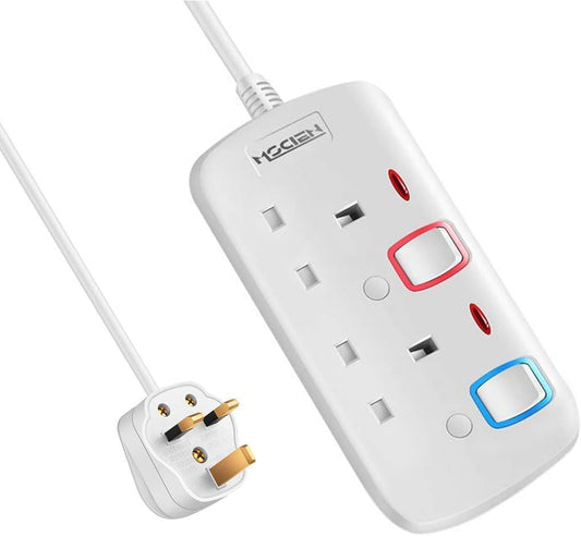 Mscien 5M Extension Lead Double 2 Sockets Gang Plug with Individual Switches Power Strips Wall-Mountable 5 Metre Two Way Extension Cord Cable, 250V