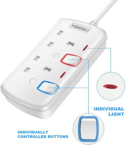 Mscien 5M Extension Lead Double 2 Sockets Gang Plug with Individual Switches Power Strips Wall-Mountable 5 Metre Two Way Extension Cord Cable, 250V