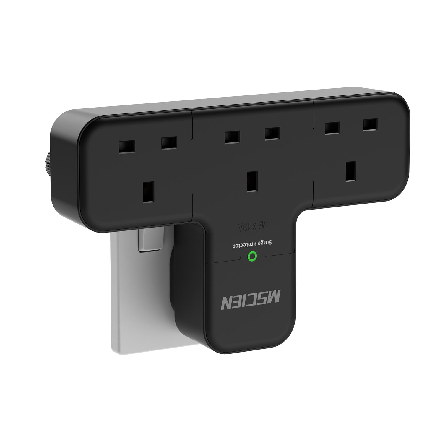 Black 3 Way Plug Extension Socket, 315° Mscien UK Multi Plug Adapter, Wall Power Strip 13A Fuse Surge Protector Extender without Cable Compact Portable Plug Adaptor for Home Office Trave