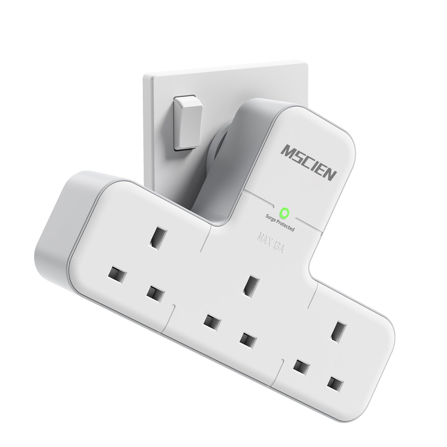 Multi Plug Adapter, Mscien 3 Way UK Plug Extension Socket with 315 Degree Rotation, Wall Power Strip Surge Protector Extender without Cable Plug Adaptor For Home, Office, Dorm