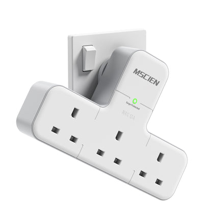 Multi Plug Adapter, Mscien 3 Way UK Plug Extension Socket with 315 Degree Rotation, Wall Power Strip Surge Protector Extender without Cable Plug Adaptor For Home, Office, Dorm