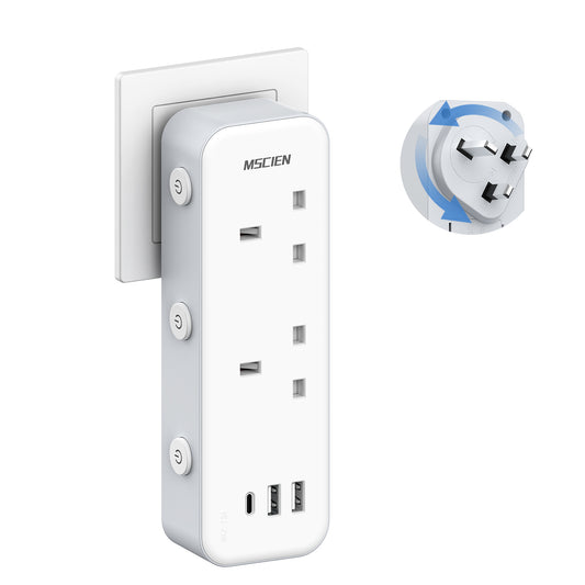 Mscien Double Plug Adaptor with 3 USB,Plug Extension Socket with Independent Switches,UK 13A Fuse 2 Way Multi Plug Power Extender,315 Degree Rotating Design for Home, Office, Dorm