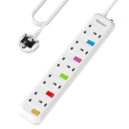 Mscien 1M Extension Lead 5 Way Independent Switch, Surge Protected Extension Lead, UK Power Strip Wall Mountable with 1 Metre Extension Cord, 5 Gang Multi Plug Extension Sockets