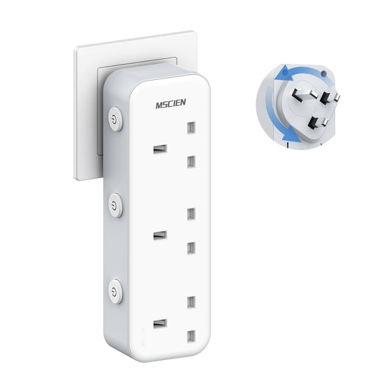 Mscien Multi Plug Extension Socket,3 Way Plug Adaptor With Independent Switches,Wall Socket Plug Extender with 315 Degree Rotation Plug,UK 13A Fuse Power Extender for Home, Kitchen, Office