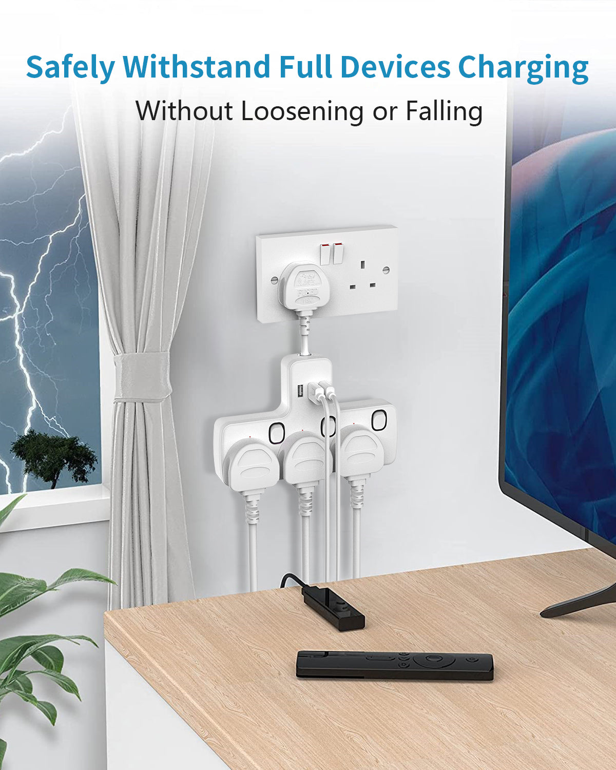 Mscien Multi Plug Adaptor, Plug Socket Extension with USB Slots,3 Way Individually Switched Plug Adapter, Wall Socket Extension Plug Extender