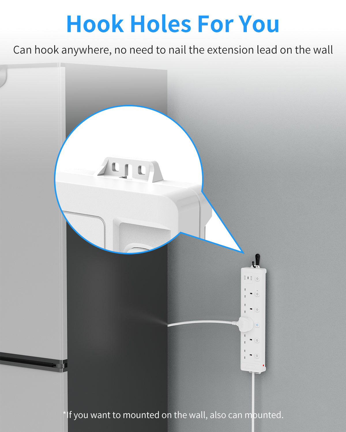 4M Extension Lead 5 Way with 3 USB Slots (2 USB-A,1 USB-C), Individually Switched, White 4 Metre Extension Lead, For Home Dorm Office
