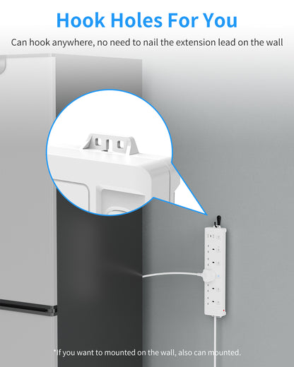 4M Extension Lead 5 Way with 3 USB Slots (2 USB-A,1 USB-C), Individually Switched, White 4 Metre Extension Lead, For Home Dorm Office