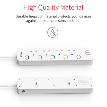 Mscien 4M Extension Lead with USB Slots, 4 Way 3 USB Extension Socket with Individual Switches Mountable Power Strips with 4 Meters Extension cable 3250W