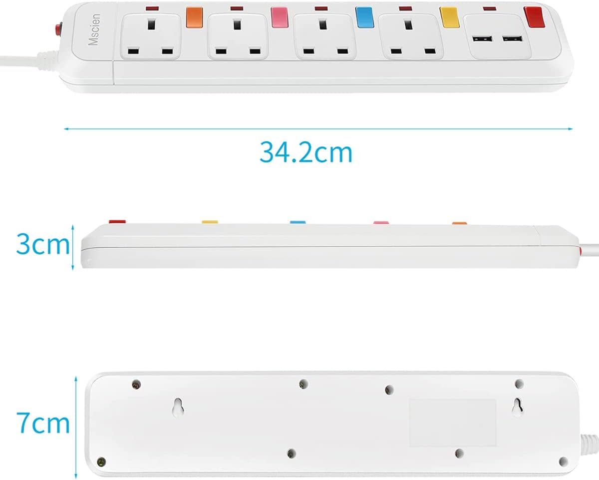 3M 4Gang Extension Lead with USB Slots (2 USB-A), with Individually Switched