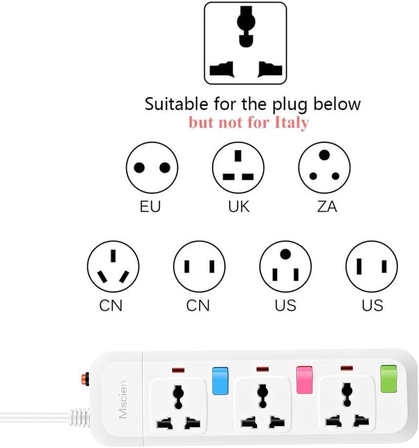 英国からEUへの旅行用1.8M 3ギャング延長コード、個別スイッチ付き