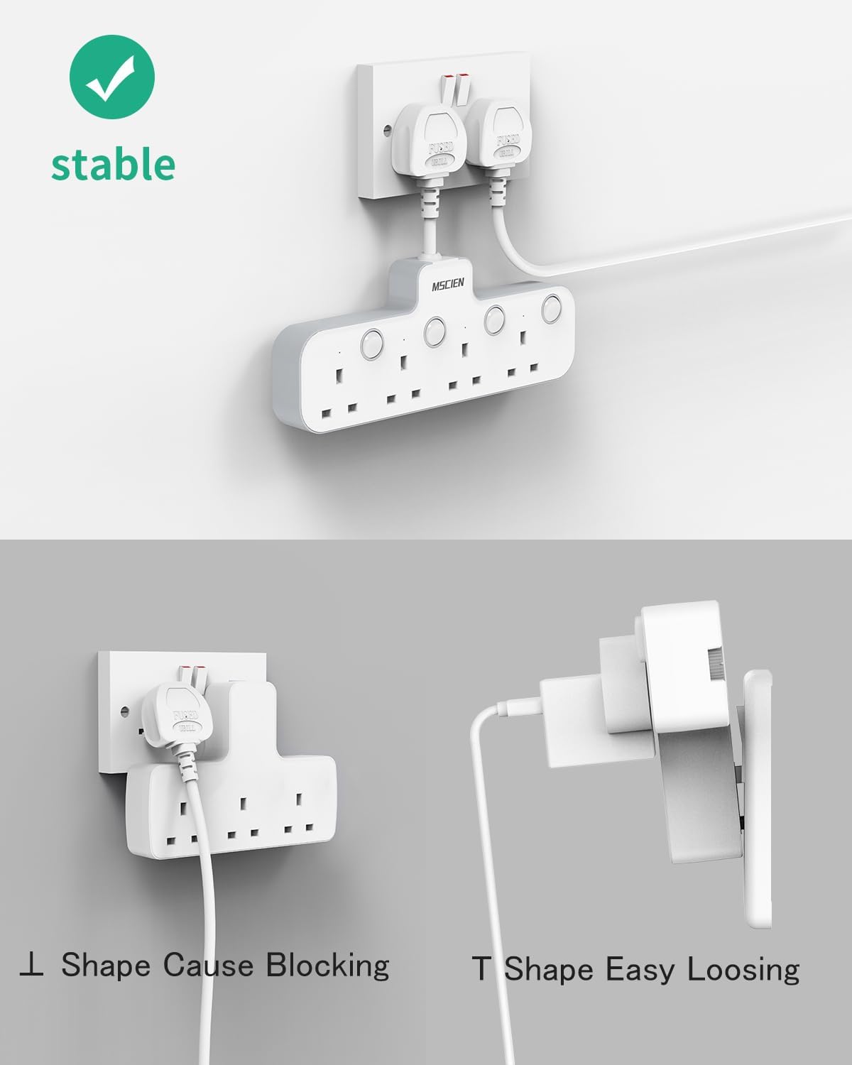 5CM 4Gang Extension Lead with Individually Switches, Surge Protector