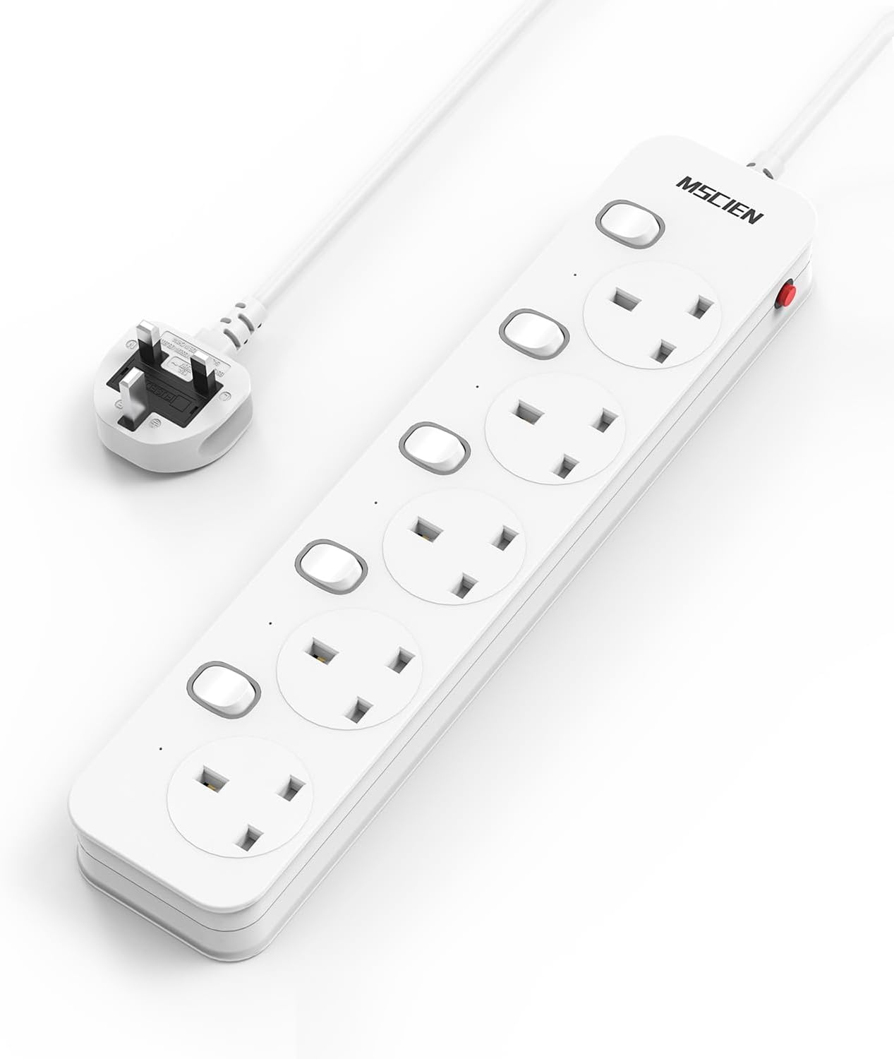 1M 5Gang Extension Lead with Individual Switches, Wall Mountable