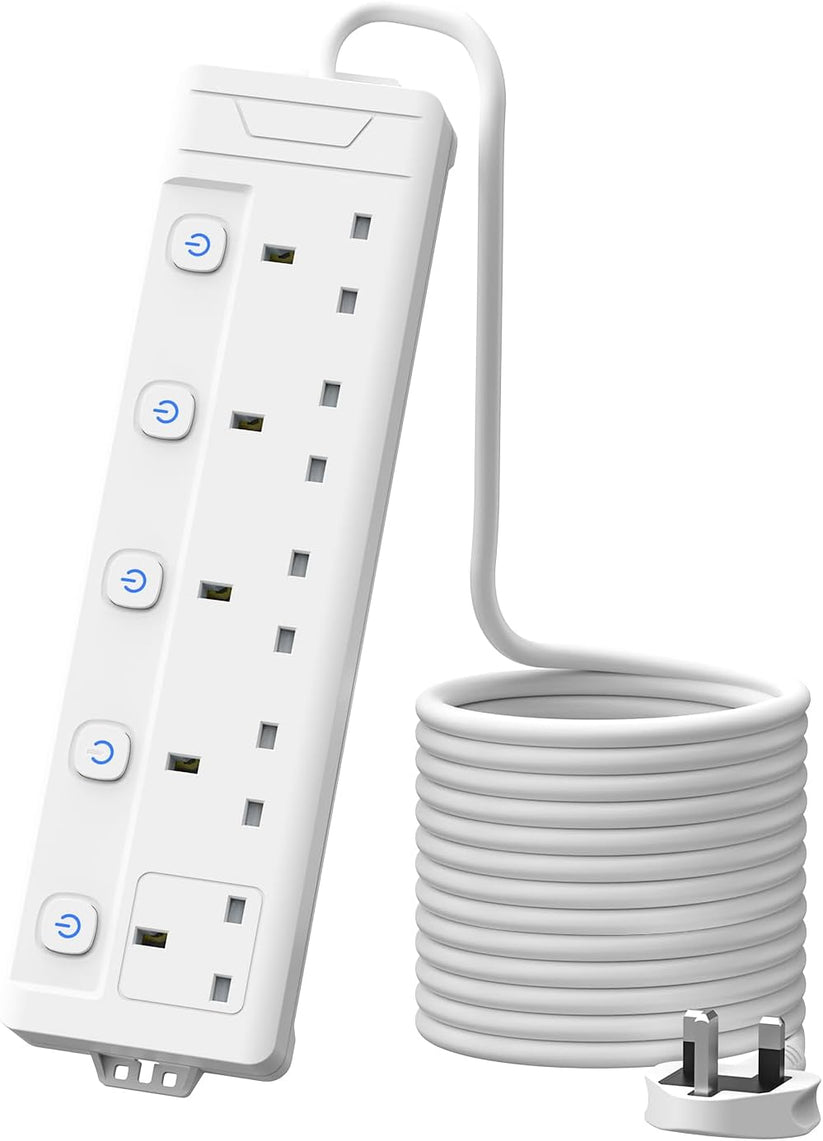 5M 5Gang Extension Lead with Individually Switched, with Wall Mounted ...