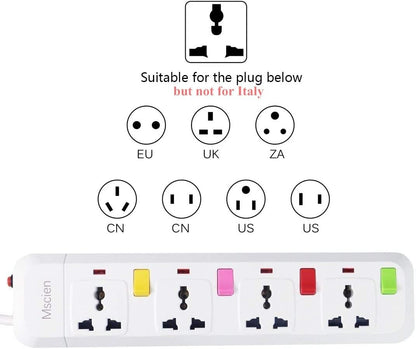 UK to USA Travel 1.8M 4Gang Extension Lead, with Individually Switched