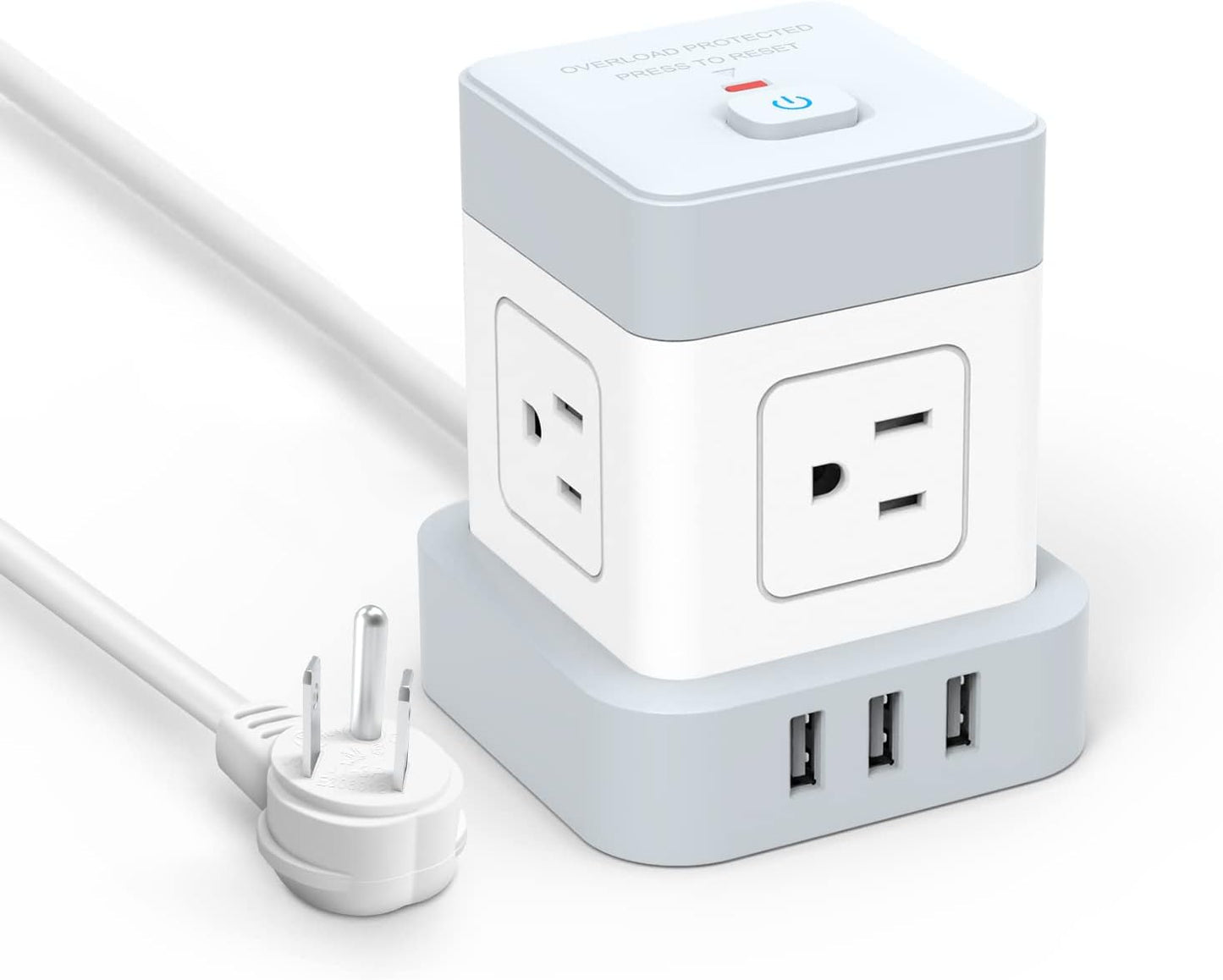 5FT 4 Outlets Power Strip with 3 USB-A Ports, Flat Cable, Surge Protector, Overload Protection