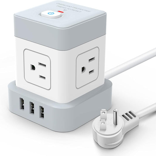 10FT 4Outlets Cube Power Strip with 3 USB-A Port, Flat Cable, Overload Protection