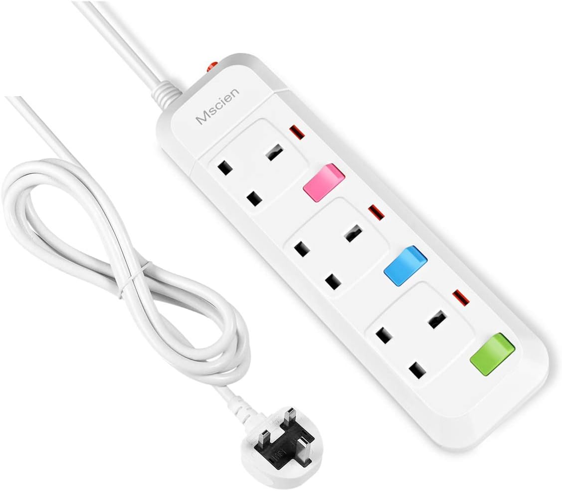 5M 3Gang Extension lead with Individually Switched, Mountable, Surge Protected