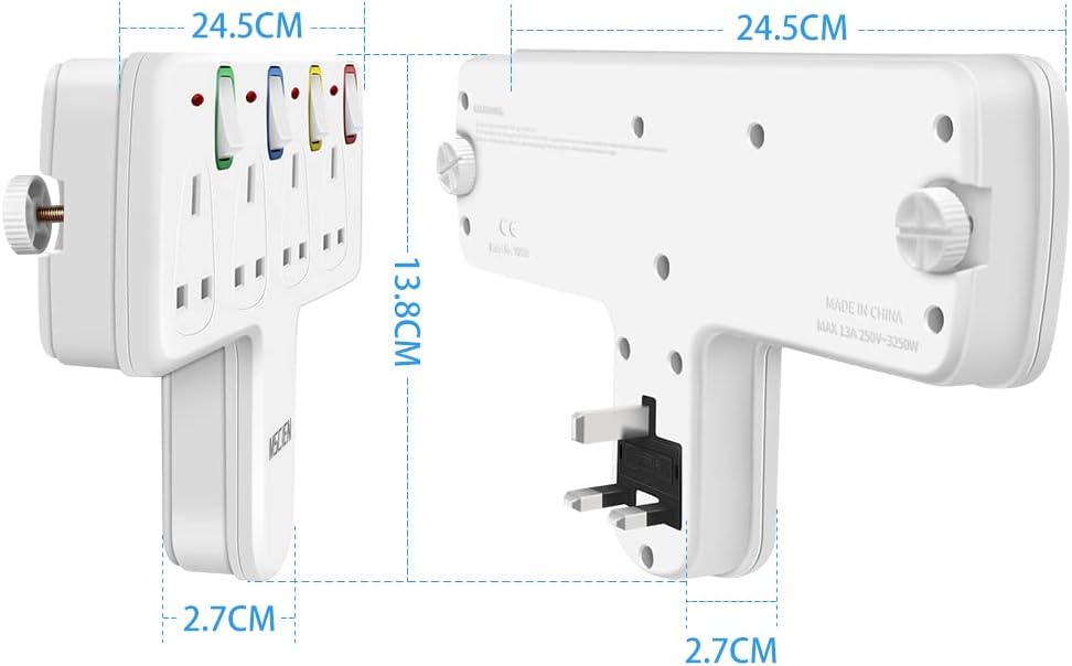 4Gang Plug Adaptor with Individual Switches, Indicator Light