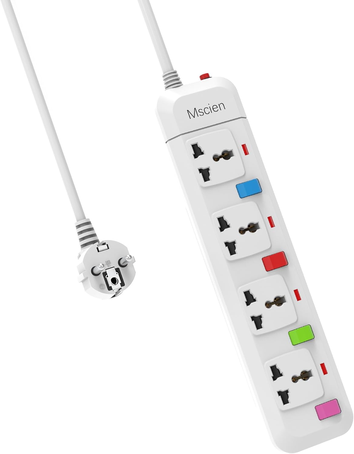 UK to EU Travel 1.8M 4 Gang Extension Lead with 4 Individually Switches, Overload Protector