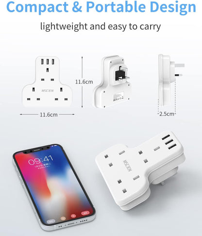 3Gang Plug Adaptor with 3 USB-A, Surge Protection