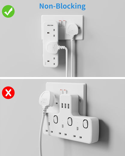 3Gang Plug Adaptor with LED Light, Individually Switched