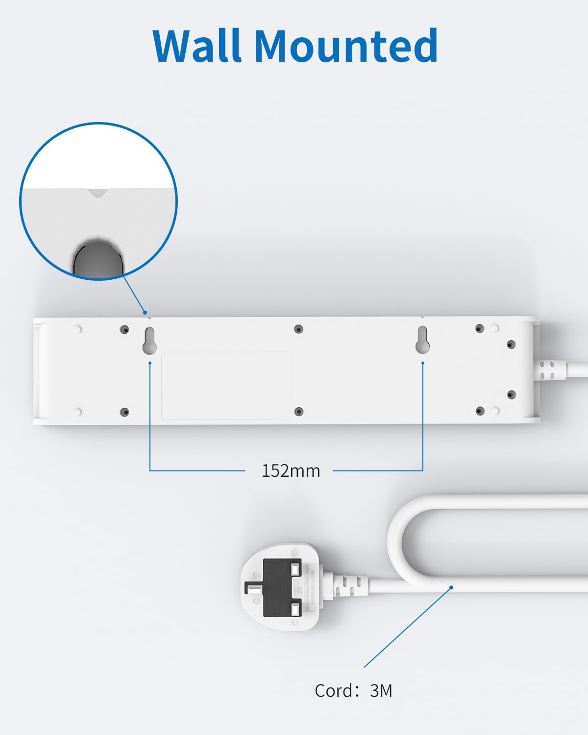 3M 3Gang Extension Lead with USB Slots (2 USB-A, 1 USB-C),Overload Protect Switch