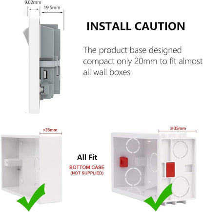 Wall Socket Double Switched with 2USB and 1 Type C Fast Charging,13 Amp 2 Gang White Electric Socket