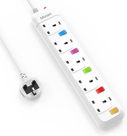 1.8M 5Gang Extension Lead with Individually Switched, Surge Protected, Wall Mountable