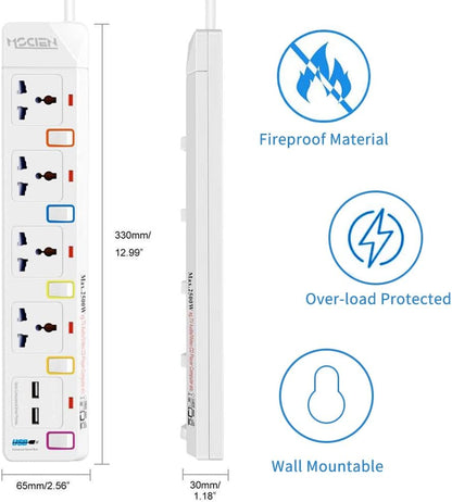 1.8M 4Gang Extension lead with 2 USB-A, with Individually Switched