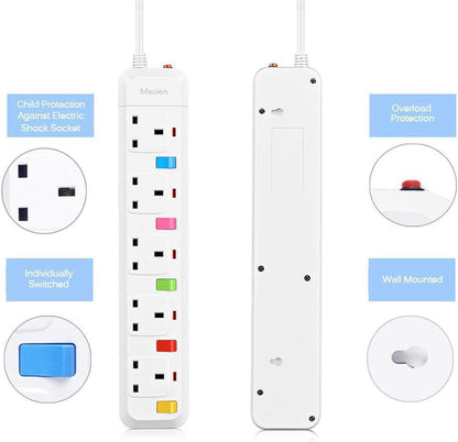 3M 5Gang Extension Lead With Switches, Surge Protected, Wall Mount