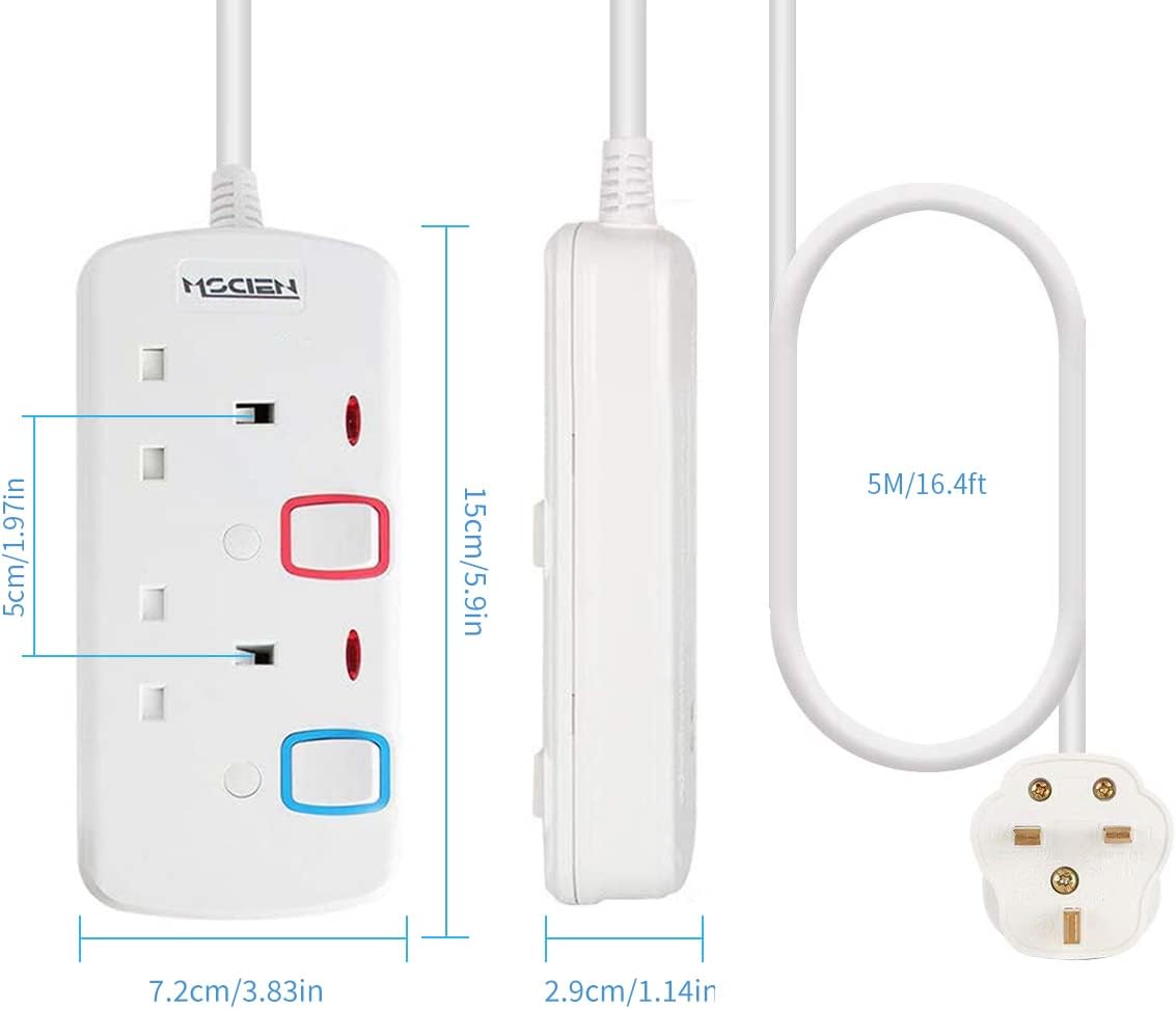 5M 2Gang Extension Lead with Individual Switched