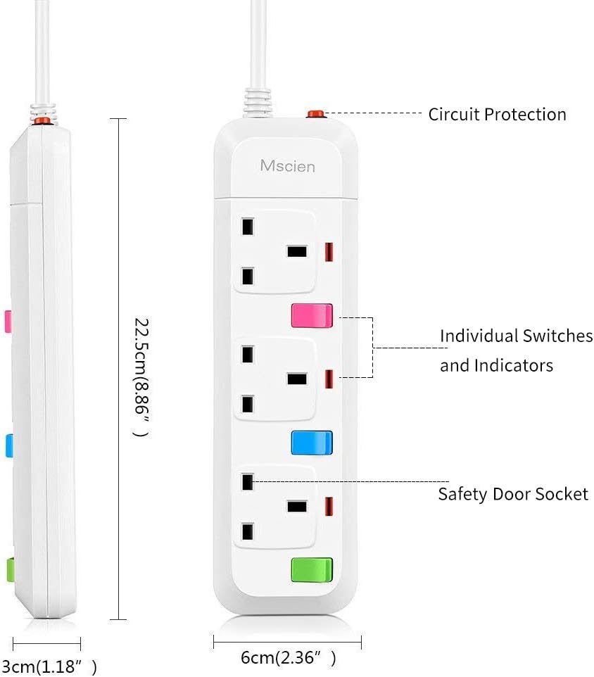 3M 3Gang Extension Lead with Surge Protection, Individually Switched