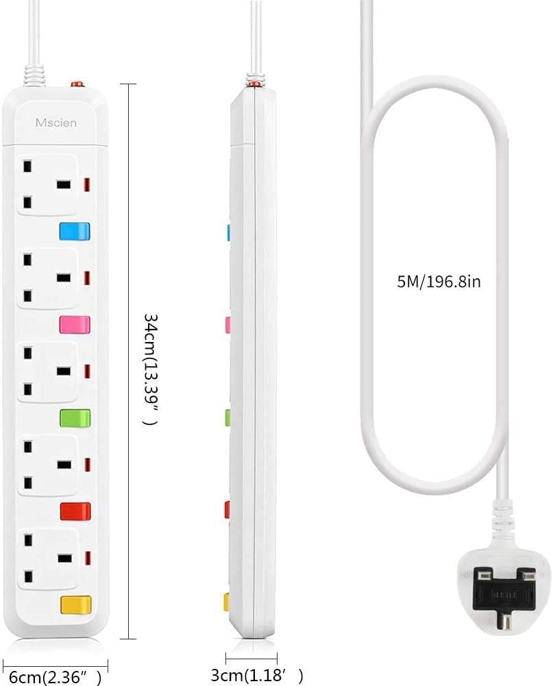 5M 5Gang Extension Lead with Individually Switched, Surge Protected