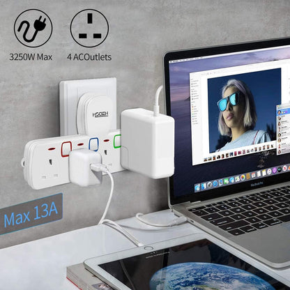 4Gang Plug Adaptor with Individually Switched, Surge Protector