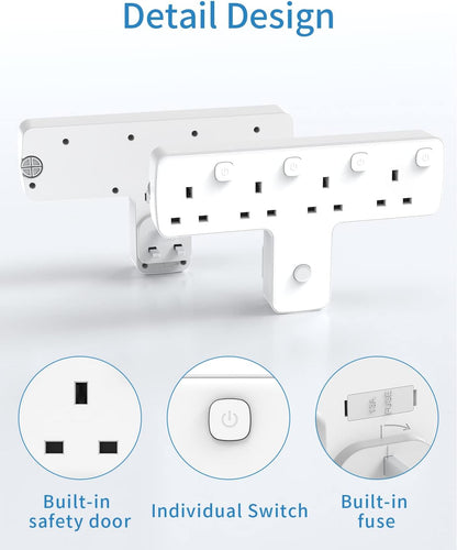 4 Gang Plug Adaptor with Individually Switches, Surge Protector