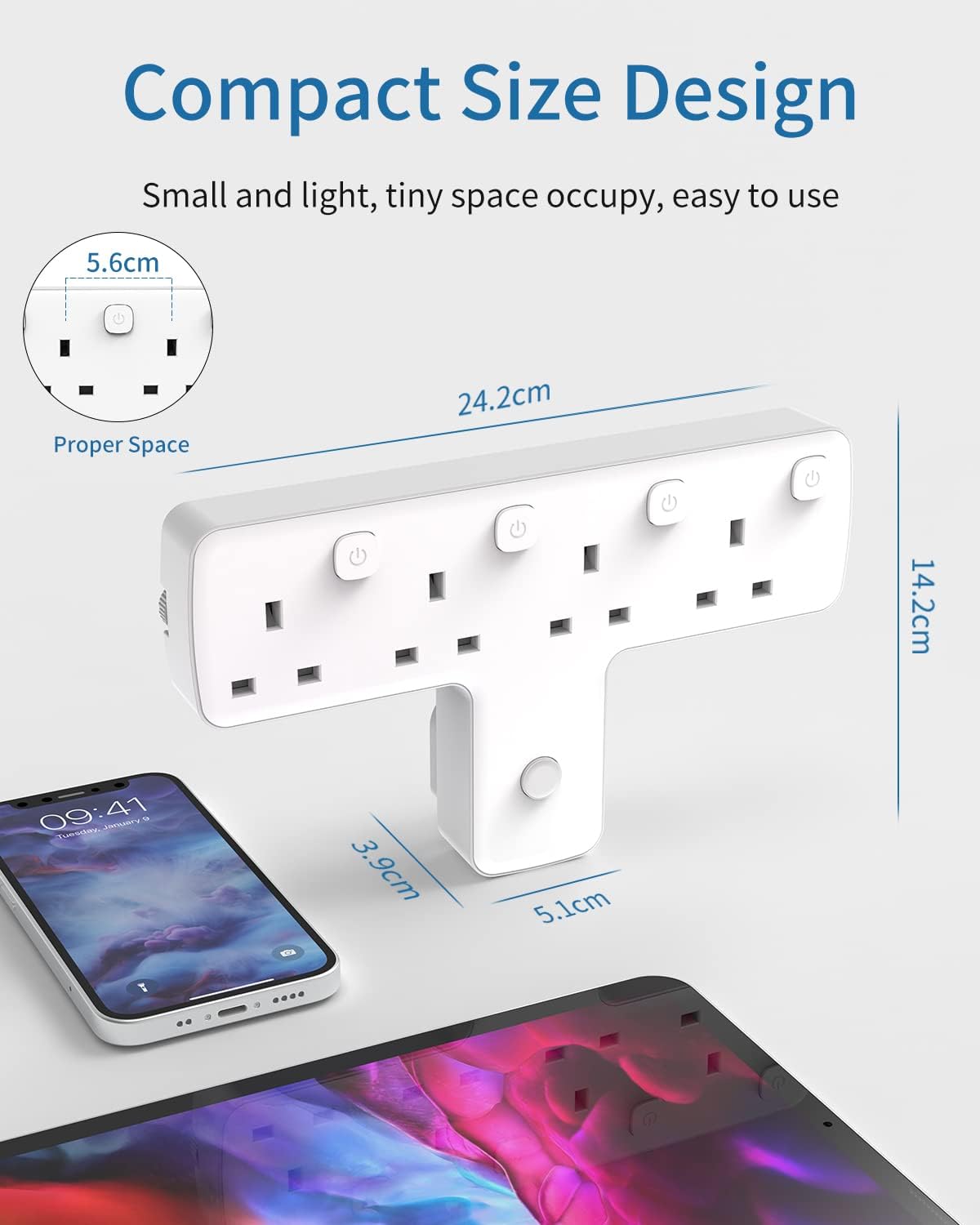 4 Gang Plug Adaptor with Individually Switches, Surge Protector