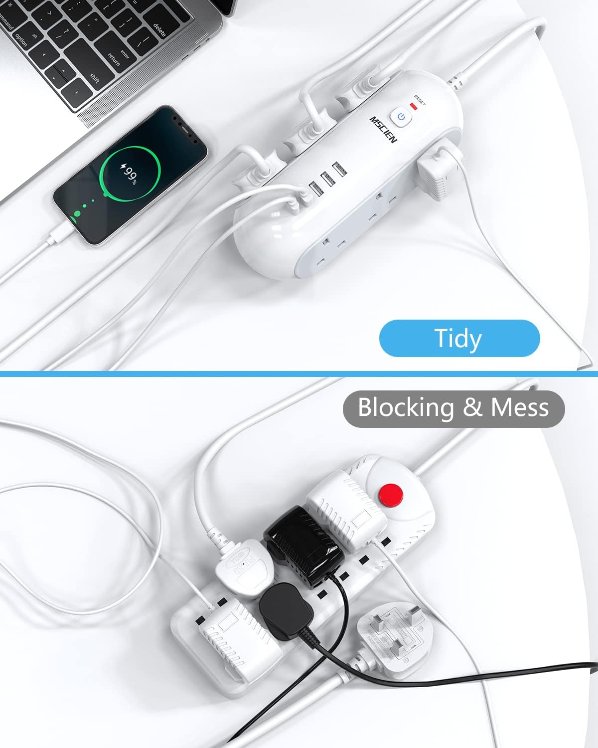 3M 6Gang Extension Lead with USB Slots (1 USB- C and 4 USB-A Port), Overload Protection, Surge Protection